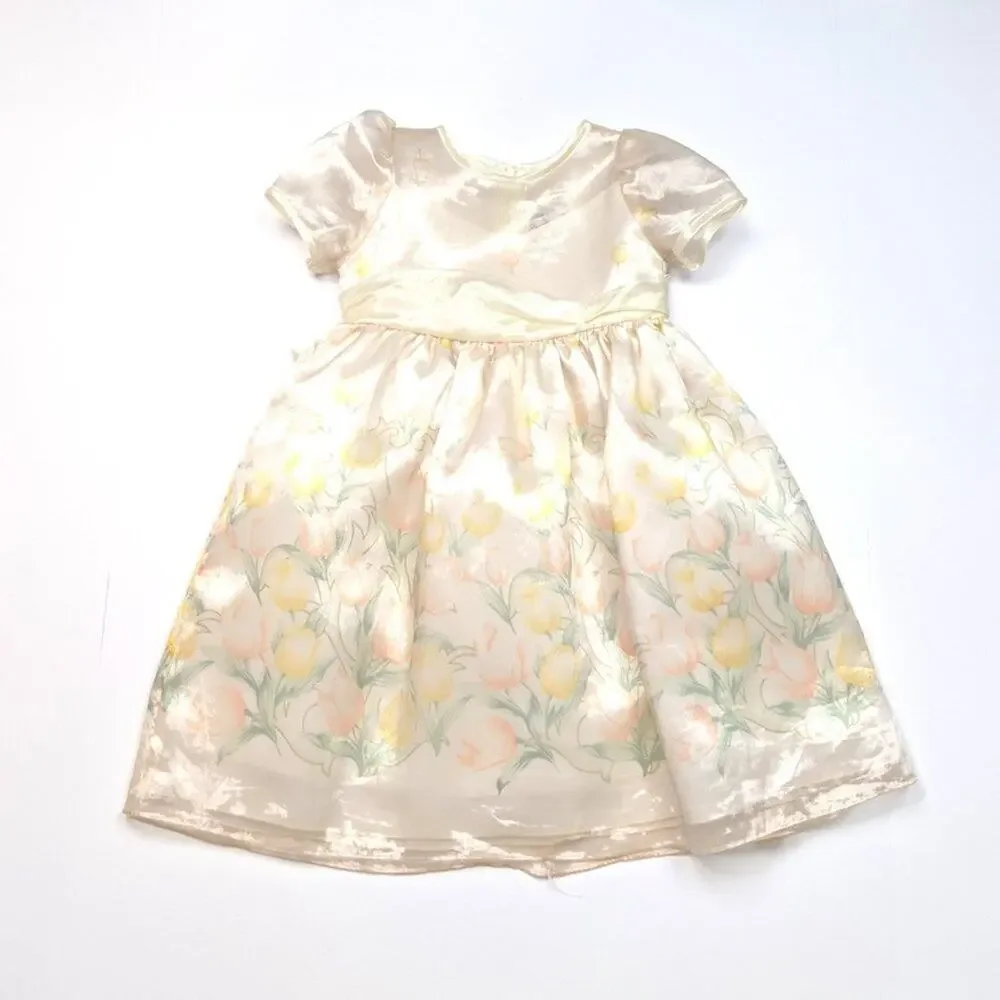 Vintage 90s Crayon Kids Girls Dress Sz 2T Cream Easter Holiday Tulip Floral
